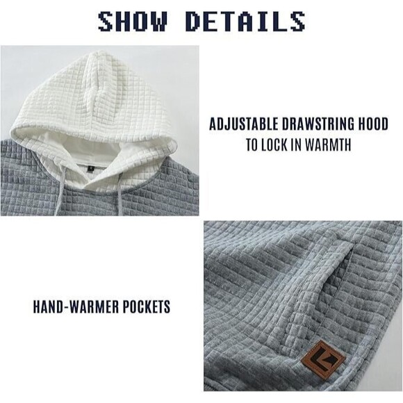 Men’s Sweatshirts Long Sleeve Pullover Patchwork Plaid Jacquard Hoodie Small - Picture 4 of 5